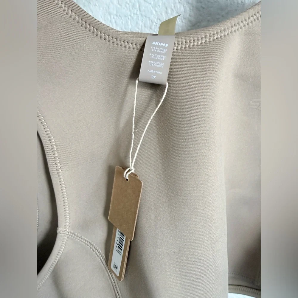 Skims Sport High Neck Cropped Swim Top in Desert Tan Size 2x NWT
